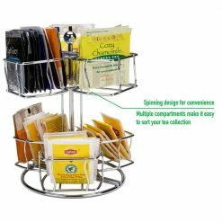 Silver Tea Bag Dispenser with Rotating Carousel by Mind Reader -Deals Mind Reader Store mind reader condiment servers tbwire60 sil 4f 1000