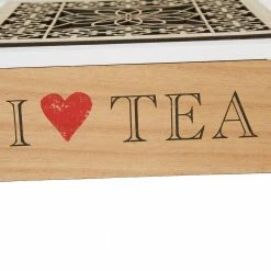 Brown Tea Box Storage Holder with Wood Floral Pattern by Mind Reader -Deals Mind Reader Store mind reader condiment servers teabox brn 44 1000