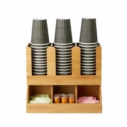Brown 6 Compartment Upright Coffee Condiment and Cup Organizer by Mind Reader
