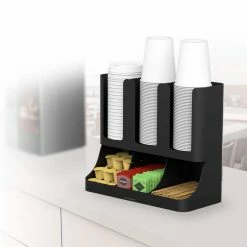 Flume 6-Compartment Black Coffee Condiment Organizer by Mind Reader -Deals Mind Reader Store mind reader condiment servers upright6 blk 1f 1000