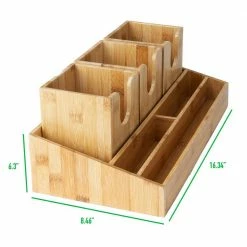 Bamboo Breakroom Organizer, 6-Compartments for Utensils, Coffee, Condiments, Brown by Mind Reader -Deals Mind Reader Store mind reader condiment servers versebm brn 44 1000