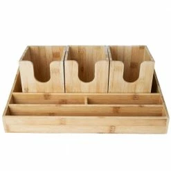 Bamboo Breakroom Organizer, 6-Compartments for Utensils, Coffee, Condiments, Brown by Mind Reader