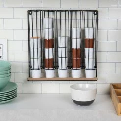 Wall Mount Single Serve Coffee Black Pod Dispenser 5-Compartments, 35-Coffee Pod Capacity by Mind Reader -Deals Mind Reader Store mind reader condiment servers wmnt5c blk 31 1000