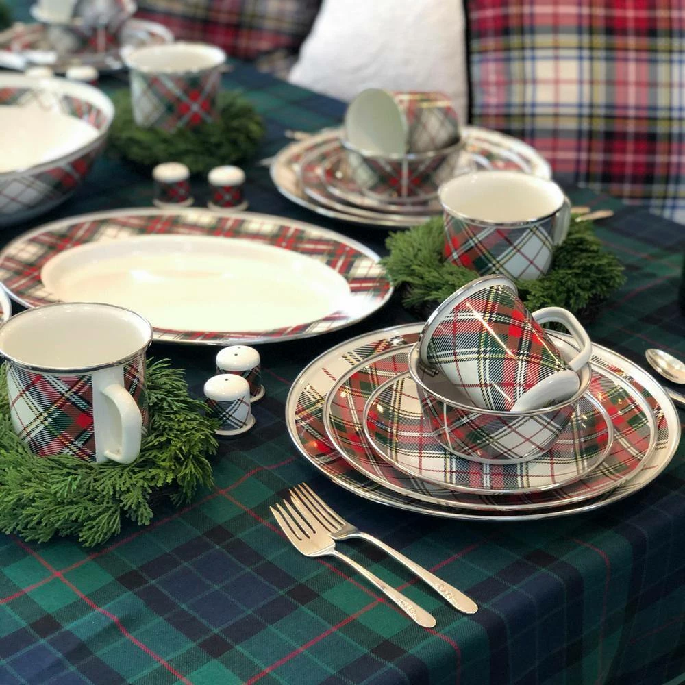12.5 in. Highland Plaid Enamelware Round Charger Plate Set of 2 by Golden Rabbit 4 12.5 in. Highland Plaid Enamelware Round Charger Plate Set of 2 by Golden Rabbit - Image 4