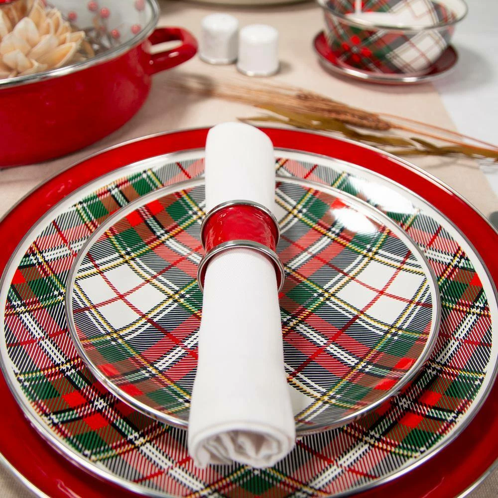 12.5 in. Highland Plaid Enamelware Round Charger Plate Set of 2 by Golden Rabbit 5 12.5 in. Highland Plaid Enamelware Round Charger Plate Set of 2 by Golden Rabbit - Image 5