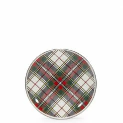 Highland Plaid 8 in. Enamelware Round Sandwich Plate Set of 4 by Golden Rabbit
