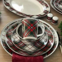 Highland Plaid 4.5 qt. Enamelware Popcorn Bowl with Gift Box by Golden Rabbit -Deals Mind Reader Store plaid golden rabbit serving bowls hp103 1f 1000
