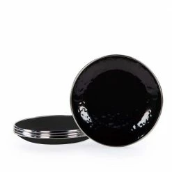 Solid Black 5.75 in. Enamelware Round Bread and Butter Plates (Set of 4) by Golden Rabbit