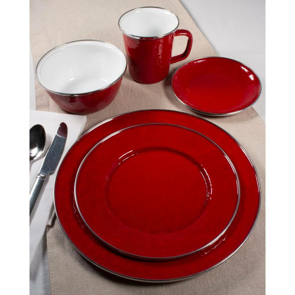 Solid Red 12.5 in. Enamelware Round Chargers (Set of 2) by Golden Rabbit 4 Solid Red 12.5 in. Enamelware Round Chargers (Set of 2) by Golden Rabbit - Image 4