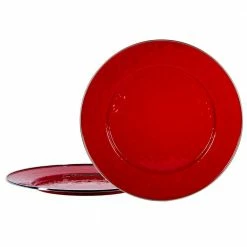 Solid Red 12.5 in. Enamelware Round Chargers (Set of 2) by Golden Rabbit