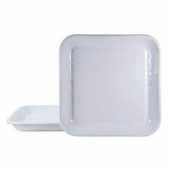 10.5 in. Solid White Enamelware Square Plates (Set of 2) by Golden Rabbit