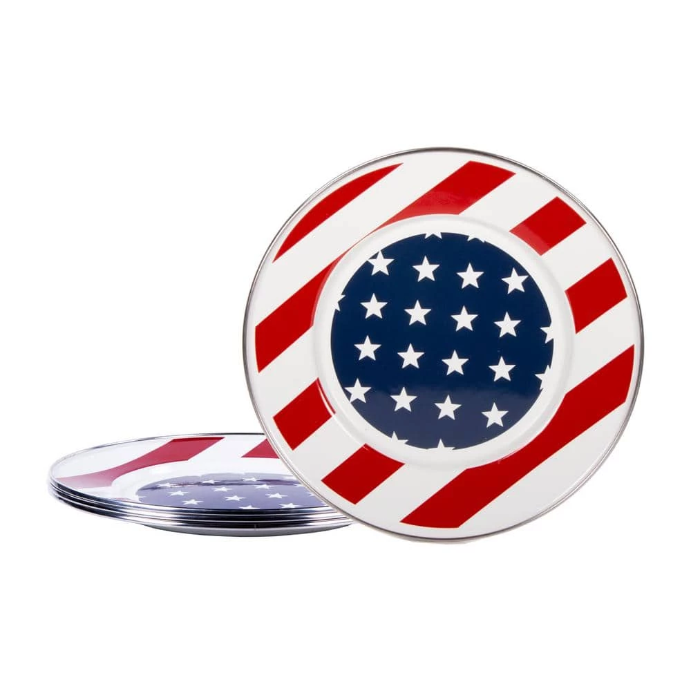 Stars and Stripes 8.5 in. Enamelware Round Sandwich Plates (Set of 4) by Golden Rabbit 1 Stars and Stripes 8.5 in. Enamelware Round Sandwich Plates (Set of 4) by Golden Rabbit