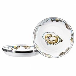 Oyster 10 in. White Enamelware Deep Plate (Set of 4) by Golden Rabbit