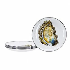 Oyster 5.75 in. White Enamelware Round Bread and Butter Plate (Set of 4) by Golden Rabbit