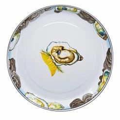 Oyster 13 in. White Enamelware Round Serving Tray by Golden Rabbit