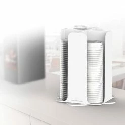 White Totem Cup and Lid Holder Carousel by Mind Reader -Deals Mind Reader Store white mind reader beverage dispensers cdisp wht 44 1000