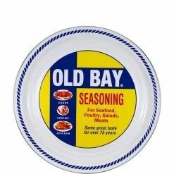 15 in. Old Bay Enameled Steel Round Serving Tray by Golden Rabbit
